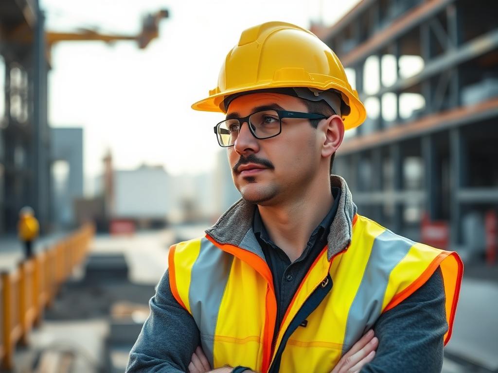 Engineer in safety gear at an industrial site