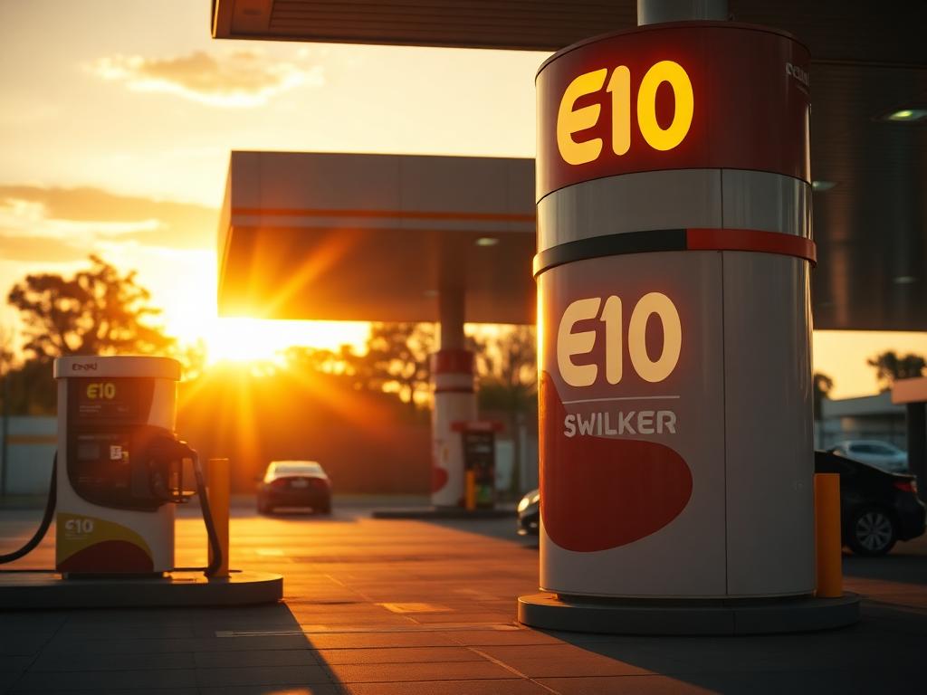 Fuel bowser at a petrol station at golden hour